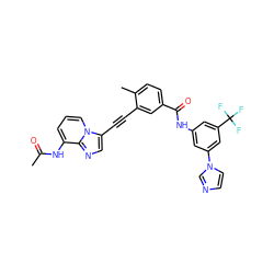 CC(=O)Nc1cccn2c(C#Cc3cc(C(=O)Nc4cc(-n5ccnc5)cc(C(F)(F)F)c4)ccc3C)cnc12 ZINC000053298933