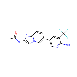 CC(=O)Nc1cn2cc(-c3cnc(N)c(C(F)(F)F)c3)ccc2n1 ZINC000095920958