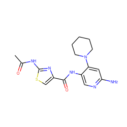 CC(=O)Nc1nc(C(=O)Nc2cnc(N)cc2N2CCCCC2)cs1 ZINC000103237649