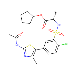 CC(=O)Nc1nc(C)c(-c2ccc(Cl)c(S(=O)(=O)N[C@@H](C)C(=O)OC3CCCC3)c2)s1 ZINC000095564460