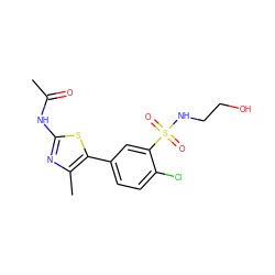 CC(=O)Nc1nc(C)c(-c2ccc(Cl)c(S(=O)(=O)NCCO)c2)s1 ZINC000003817546