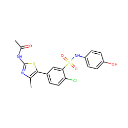 CC(=O)Nc1nc(C)c(-c2ccc(Cl)c(S(=O)(=O)Nc3ccc(O)cc3)c2)s1 ZINC000143178041