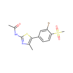 CC(=O)Nc1nc(C)c(-c2ccc(S(C)(=O)=O)c(Br)c2)s1 ZINC000084672402