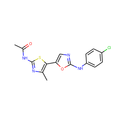 CC(=O)Nc1nc(C)c(-c2cnc(Nc3ccc(Cl)cc3)o2)s1 ZINC000095558570