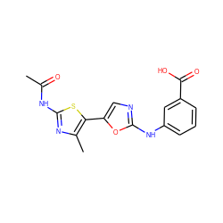 CC(=O)Nc1nc(C)c(-c2cnc(Nc3cccc(C(=O)O)c3)o2)s1 ZINC000095560570