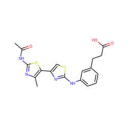 CC(=O)Nc1nc(C)c(-c2csc(Nc3cccc(CCC(=O)O)c3)n2)s1 ZINC000166614487