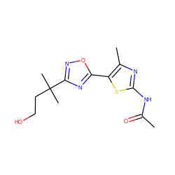 CC(=O)Nc1nc(C)c(-c2nc(C(C)(C)CCO)no2)s1 ZINC000103255030