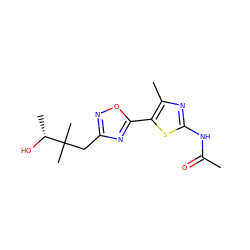 CC(=O)Nc1nc(C)c(-c2nc(CC(C)(C)[C@@H](C)O)no2)s1 ZINC000103255036