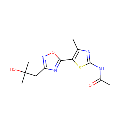 CC(=O)Nc1nc(C)c(-c2nc(CC(C)(C)O)no2)s1 ZINC000103255025