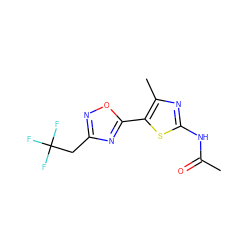 CC(=O)Nc1nc(C)c(-c2nc(CC(F)(F)F)no2)s1 ZINC000103255018