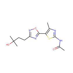 CC(=O)Nc1nc(C)c(-c2nc(CCC(C)(C)O)no2)s1 ZINC000103255033