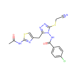 CC(=O)Nc1nc(Cc2nnc(SCC#N)n2NC(=O)c2ccc(Cl)cc2)cs1 ZINC000028815482