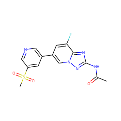 CC(=O)Nc1nc2c(F)cc(-c3cncc(S(C)(=O)=O)c3)cn2n1 ZINC000084708167