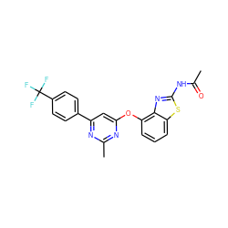 CC(=O)Nc1nc2c(Oc3cc(-c4ccc(C(F)(F)F)cc4)nc(C)n3)cccc2s1 ZINC000028961097