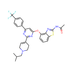 CC(=O)Nc1nc2c(Oc3cc(-c4ccc(C(F)(F)F)cc4)nc(C4=CCN(CC(C)C)CC4)n3)cccc2s1 ZINC000028961183