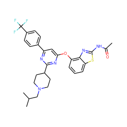 CC(=O)Nc1nc2c(Oc3cc(-c4ccc(C(F)(F)F)cc4)nc(C4CCN(CC(C)C)CC4)n3)cccc2s1 ZINC000028961188