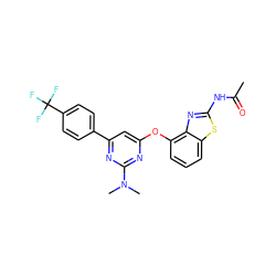 CC(=O)Nc1nc2c(Oc3cc(-c4ccc(C(F)(F)F)cc4)nc(N(C)C)n3)cccc2s1 ZINC000028961108