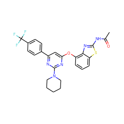 CC(=O)Nc1nc2c(Oc3cc(-c4ccc(C(F)(F)F)cc4)nc(N4CCCCC4)n3)cccc2s1 ZINC000028961125