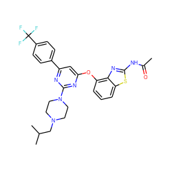 CC(=O)Nc1nc2c(Oc3cc(-c4ccc(C(F)(F)F)cc4)nc(N4CCN(CC(C)C)CC4)n3)cccc2s1 ZINC000028961203