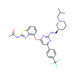 CC(=O)Nc1nc2c(Oc3cc(-c4ccc(C(F)(F)F)cc4)nc(NC[C@@H]4CCCN(CC(C)C)C4)n3)cccc2s1 ZINC000028961219