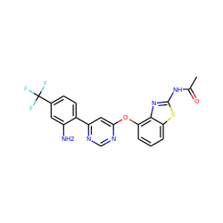 CC(=O)Nc1nc2c(Oc3cc(-c4ccc(C(F)(F)F)cc4N)ncn3)cccc2s1 ZINC000040954999