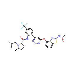 CC(=O)Nc1nc2c(Oc3cc(-c4ccc(C(F)(F)F)cc4NC(=O)[C@@H]4CC[C@@H](C)N4CC(C)C)ncn3)cccc2s1 ZINC000044352522