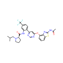 CC(=O)Nc1nc2c(Oc3cc(-c4ccc(C(F)(F)F)cc4NC(=O)[C@H]4CCCN4CC(C)C)ncn3)cccc2s1 ZINC000044351231