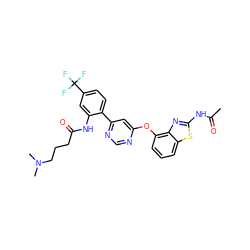 CC(=O)Nc1nc2c(Oc3cc(-c4ccc(C(F)(F)F)cc4NC(=O)CCCN(C)C)ncn3)cccc2s1 ZINC000049889037