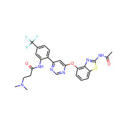 CC(=O)Nc1nc2c(Oc3cc(-c4ccc(C(F)(F)F)cc4NC(=O)CCN(C)C)ncn3)cccc2s1 ZINC000042890100