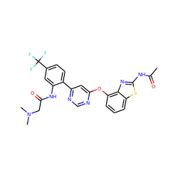 CC(=O)Nc1nc2c(Oc3cc(-c4ccc(C(F)(F)F)cc4NC(=O)CN(C)C)ncn3)cccc2s1 ZINC000049888652