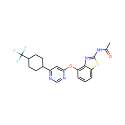 CC(=O)Nc1nc2c(Oc3cc(C4CCC(C(F)(F)F)CC4)ncn3)cccc2s1 ZINC000014974150