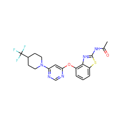 CC(=O)Nc1nc2c(Oc3cc(N4CCC(C(F)(F)F)CC4)ncn3)cccc2s1 ZINC000014974152