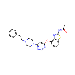 CC(=O)Nc1nc2c(Oc3cc(N4CCN(CCc5ccccc5)CC4)ncn3)cccc2s1 ZINC000014974177