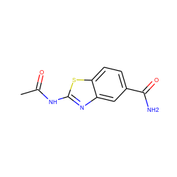 CC(=O)Nc1nc2cc(C(N)=O)ccc2s1 ZINC000036388231