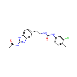 CC(=O)Nc1nc2cc(CCNC(=O)Nc3ccc(C)c(Cl)c3)ccc2[nH]1 ZINC000071317380