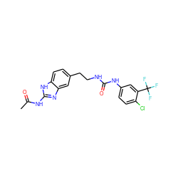 CC(=O)Nc1nc2cc(CCNC(=O)Nc3ccc(Cl)c(C(F)(F)F)c3)ccc2[nH]1 ZINC000071316415