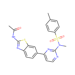 CC(=O)Nc1nc2ccc(-c3ccnc(N(C)S(=O)(=O)c4ccc(C)cc4)n3)cc2s1 ZINC000071329383