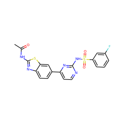 CC(=O)Nc1nc2ccc(-c3ccnc(NS(=O)(=O)c4cccc(F)c4)n3)cc2s1 ZINC000071317932