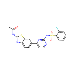 CC(=O)Nc1nc2ccc(-c3ccnc(NS(=O)(=O)c4ccccc4F)n3)cc2s1 ZINC000071296694