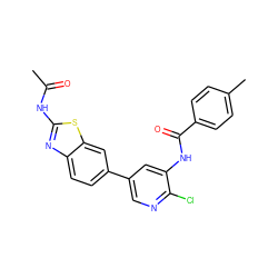 CC(=O)Nc1nc2ccc(-c3cnc(Cl)c(NC(=O)c4ccc(C)cc4)c3)cc2s1 ZINC000474609974