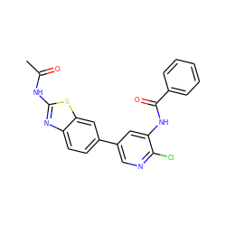 CC(=O)Nc1nc2ccc(-c3cnc(Cl)c(NC(=O)c4ccccc4)c3)cc2s1 ZINC000474602145