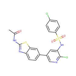 CC(=O)Nc1nc2ccc(-c3cnc(Cl)c(NS(=O)(=O)c4ccc(Cl)cc4)c3)cc2s1 ZINC000071318274