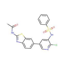 CC(=O)Nc1nc2ccc(-c3cnc(Cl)c(NS(=O)(=O)c4ccccc4)c3)cc2s1 ZINC000068198003