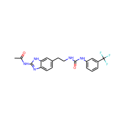 CC(=O)Nc1nc2ccc(CCNC(=O)Nc3cccc(C(F)(F)F)c3)cc2[nH]1 ZINC000034545093