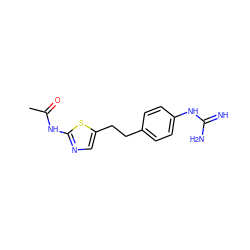 CC(=O)Nc1ncc(CCc2ccc(NC(=N)N)cc2)s1 ZINC000095581490