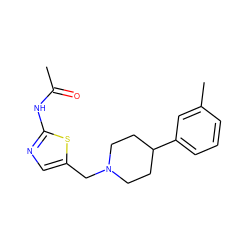 CC(=O)Nc1ncc(CN2CCC(c3cccc(C)c3)CC2)s1 ZINC000218870769