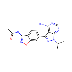 CC(=O)Nc1noc2cc(-c3nn(C(C)C)c4ncnc(N)c34)ccc12 ZINC000142642550