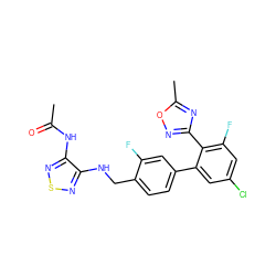 CC(=O)Nc1nsnc1NCc1ccc(-c2cc(Cl)cc(F)c2-c2noc(C)n2)cc1F ZINC000045338907