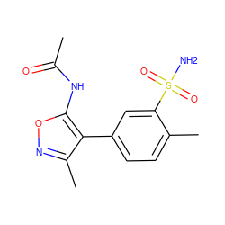 CC(=O)Nc1onc(C)c1-c1ccc(C)c(S(N)(=O)=O)c1 ZINC001772581263