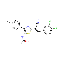 CC(=O)Nc1sc(/C(C#N)=C/c2ccc(Cl)c(Cl)c2)nc1-c1ccc(C)cc1 ZINC000008830168